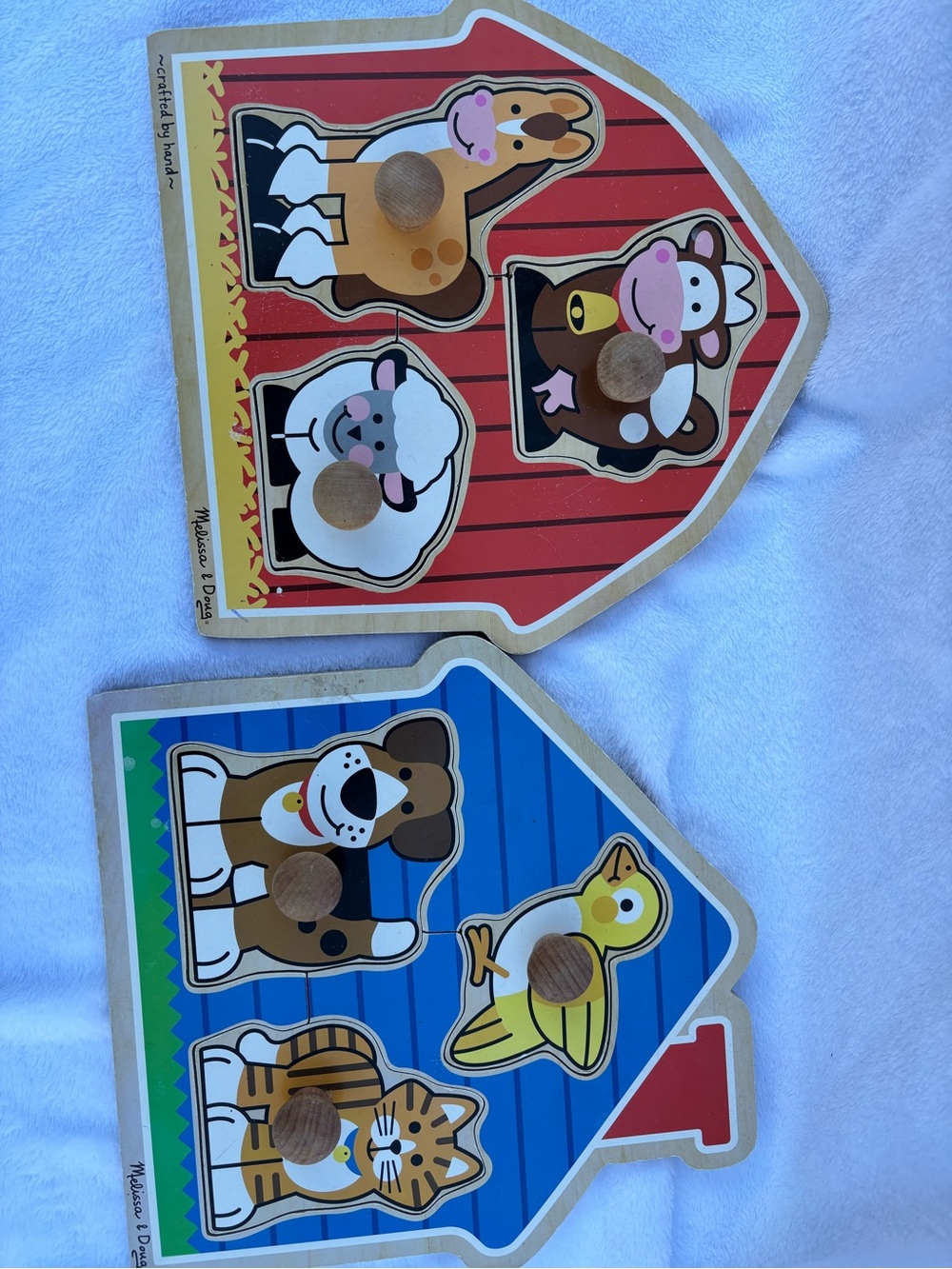 2 Melissa & Doug Farm Animal Wooden Large Peg Puzzles